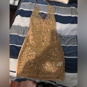 Gold sequin sheer dress